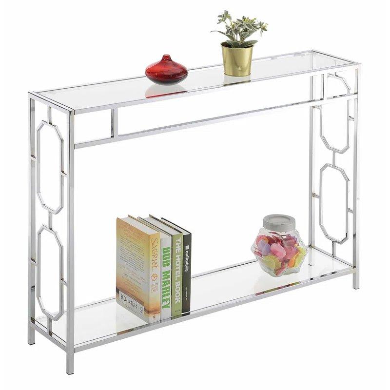 Şeffaf Krom Metal Temperli Cam Raflı Cam Dresuar - 107x24x77 cm - 131783