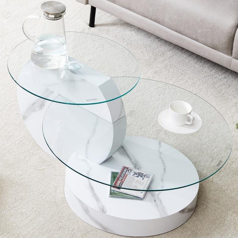 Şeffaf Temperli Cam Ayarlanabilir Ayaklı Aynalı Cam Sehpa-45x90x70 cm - 117045