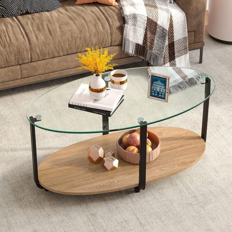 Şeffaf Temperli Cam Ayarlanabilir Ayaklı Ferforje Cam Sehpa-95x51x44 cm - 117399
