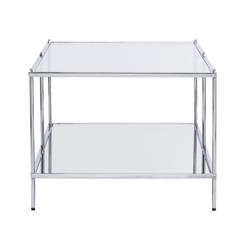 Şeffaf Temperli Cam Aynalı Raflı Ferforje Cam Sehpa-108x61x49 cm - 117414