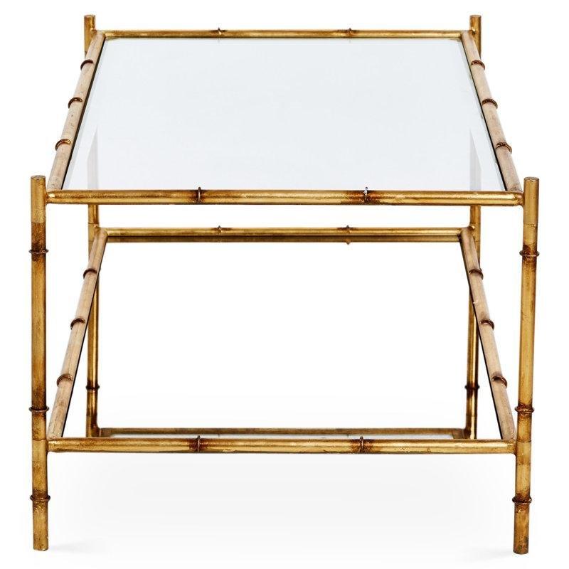 Şeffaf Temperli Cam Aynalı Raflı Hasır Cam Sehpa-51x107x65 cm - 117555