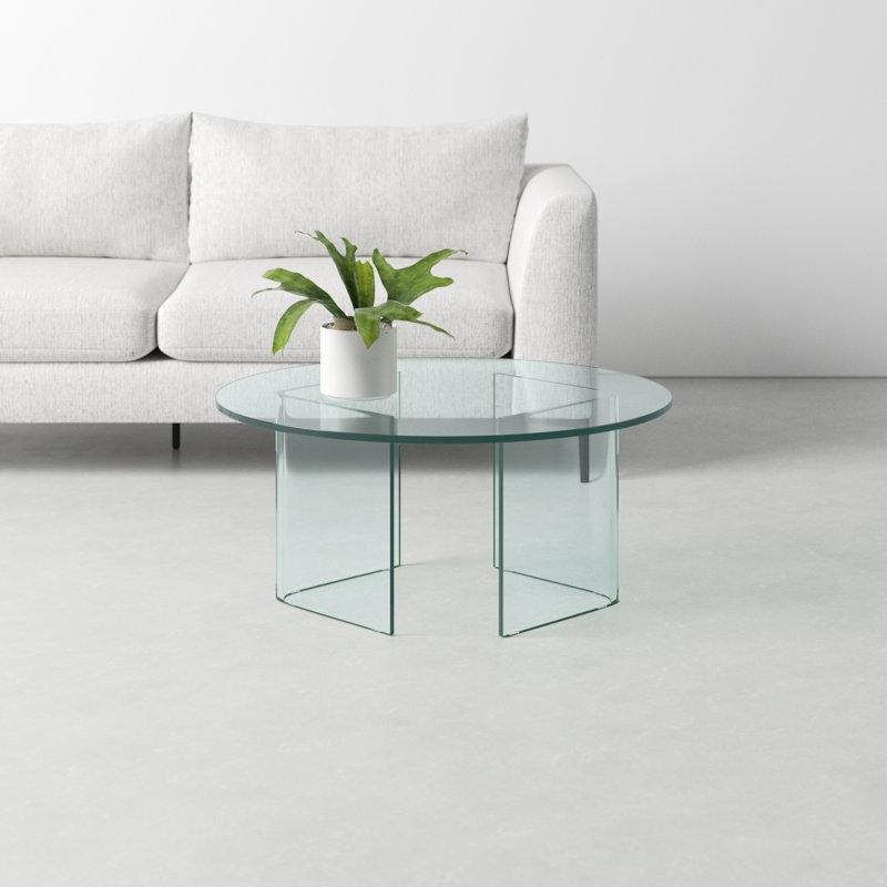 Şeffaf Temperli Cam Çerçeveli Modern Cam Sehpa-41x90x90 cm - 117720