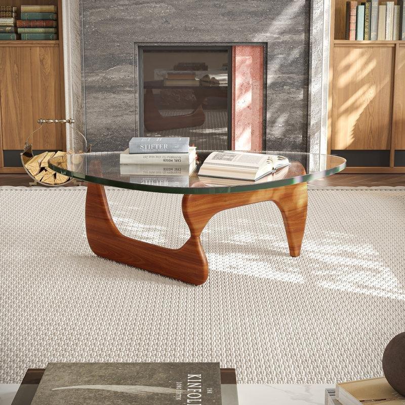 Şeffaf Temperli Cam Çizilmeye Dayanıklı Ceviz Cam Sehpa-41x130x91 cm - 117276