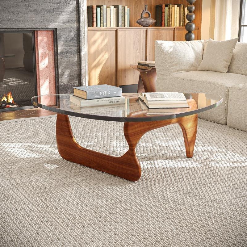 Şeffaf Temperli Cam Çizilmeye Dayanıklı Ceviz Cam Sehpa-41x130x91 cm - 117276