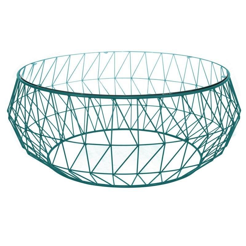 Şeffaf Temperli Cam Geometrik Metal Tabanlı Yuvarlak Cam Sehpa-39x88x38 cm - 117786
