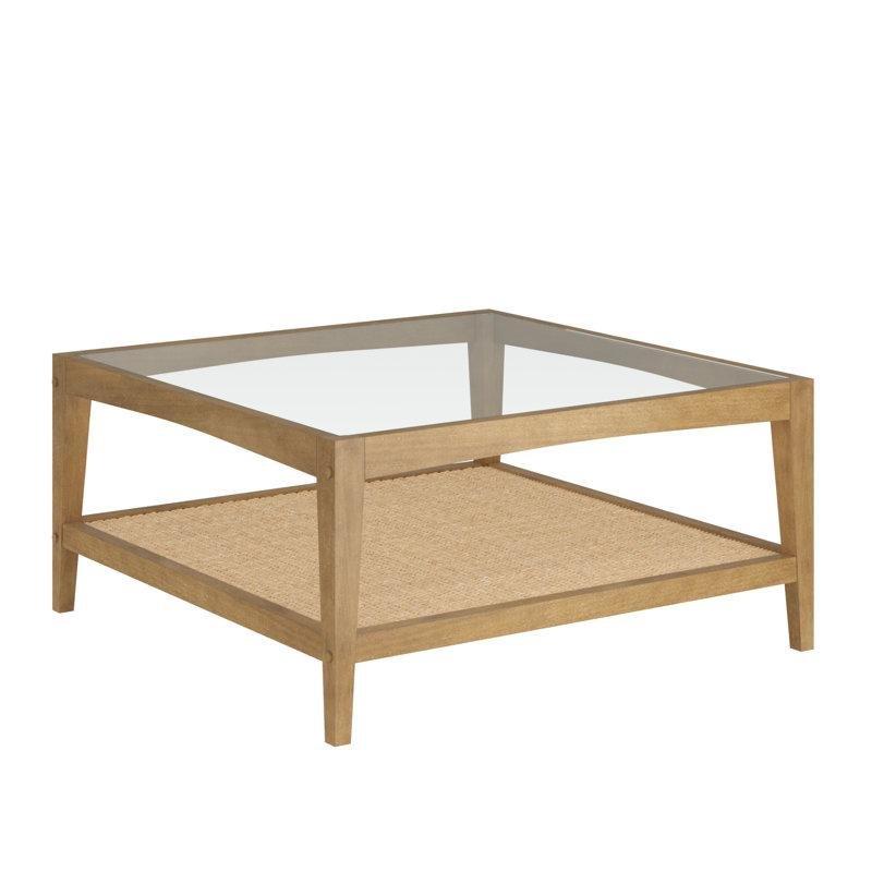 Şeffaf Temperli Cam Hasır Raflı Hasır Cam Sehpa-45x89x89 cm - 117516