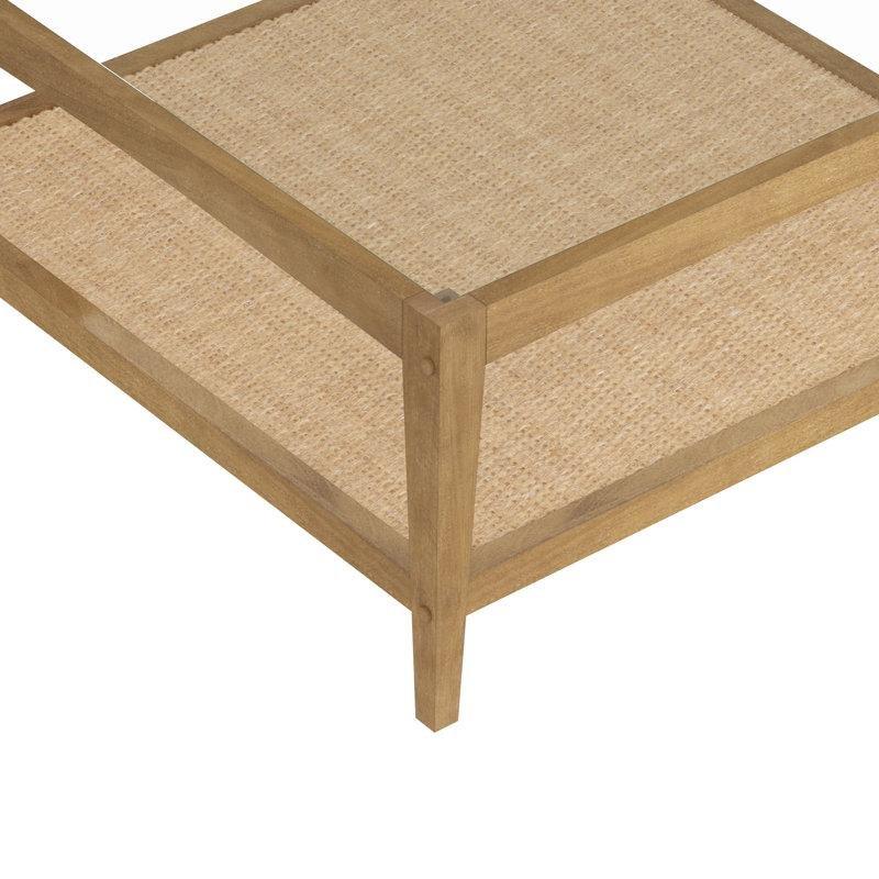 Şeffaf Temperli Cam Hasır Raflı Hasır Cam Sehpa-45x89x89 cm - 117516