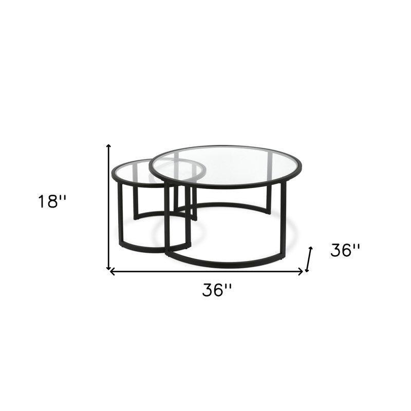 Şeffaf Temperli Cam İç İçe Geçebilen Yuvarlak Cam Sehpa-46x92x92 cm - 117795