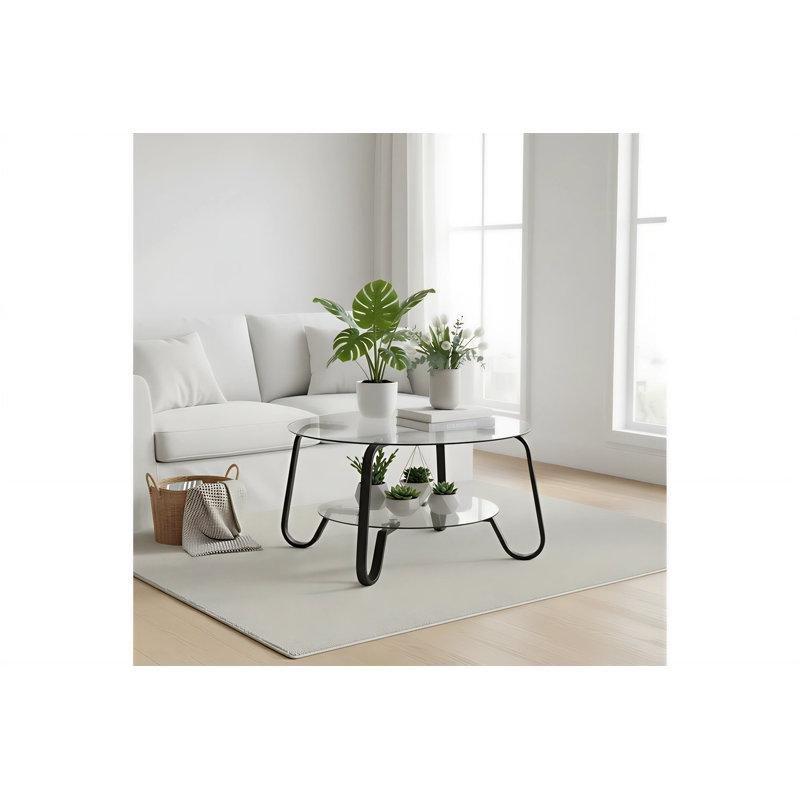 Şeffaf Temperli Cam İki Katlı Gold Ayaklı Cam Sehpa-45x80x80 cm - 117489