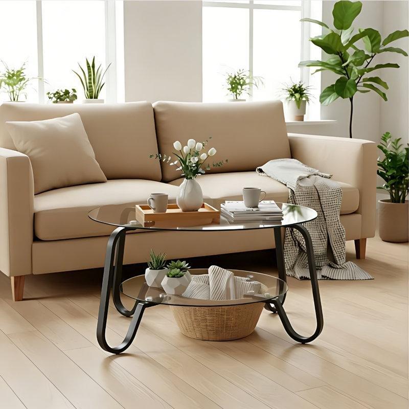 Şeffaf Temperli Cam İki Katlı Gold Ayaklı Cam Sehpa-45x80x80 cm - 117489