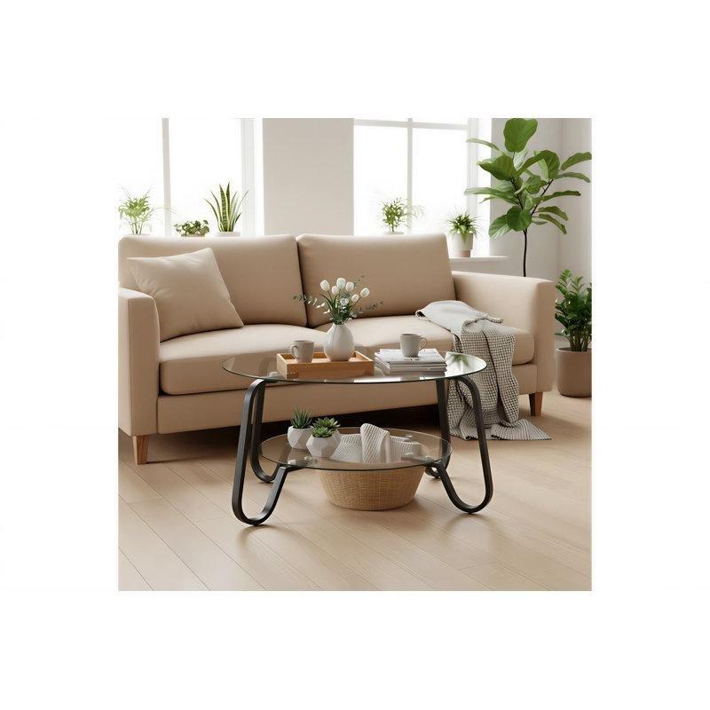 Şeffaf Temperli Cam İki Katlı Gold Ayaklı Cam Sehpa-45x80x80 cm - 117489