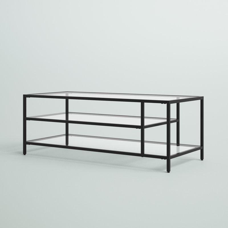 Şeffaf Temperli Cam İki Raflı Modern Cam Sehpa-44x117x51 cm - 117690