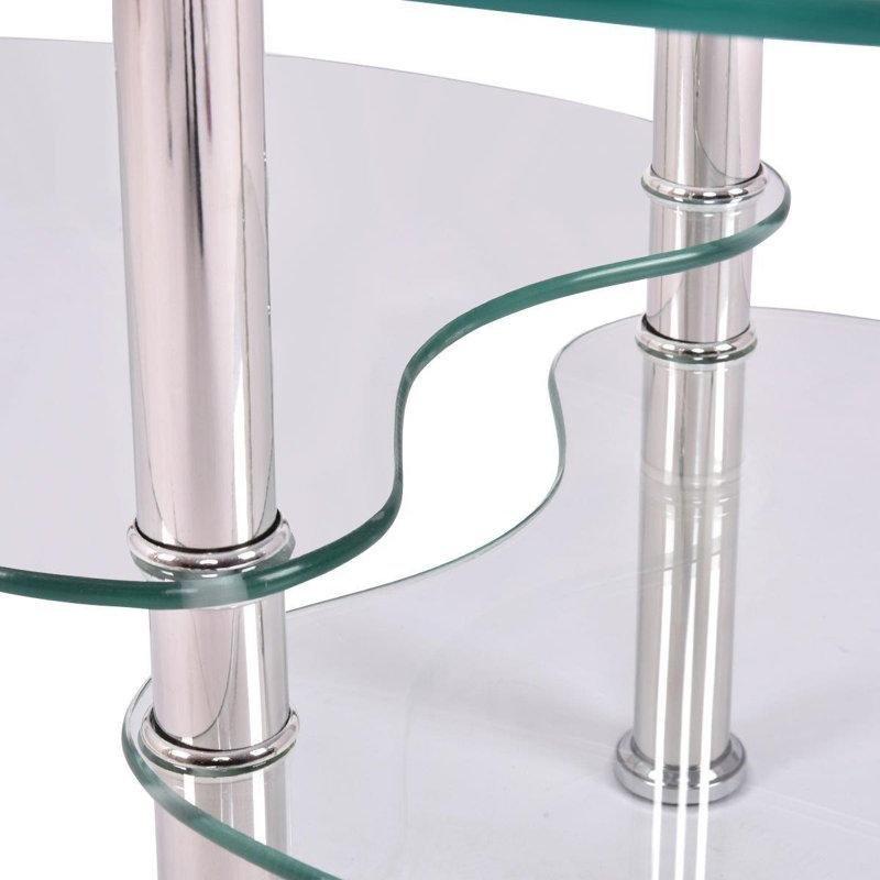 Şeffaf Temperli Cam İki Raflı Oval Modern Cam Sehpa-90x50x45 cm - 117702