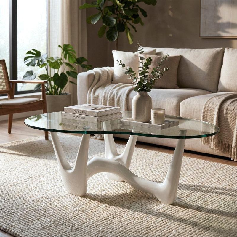Şeffaf Temperli Cam Leke ve Çizilme Dirençli Aynalı Cam Sehpa-44x90x111 cm - 117042