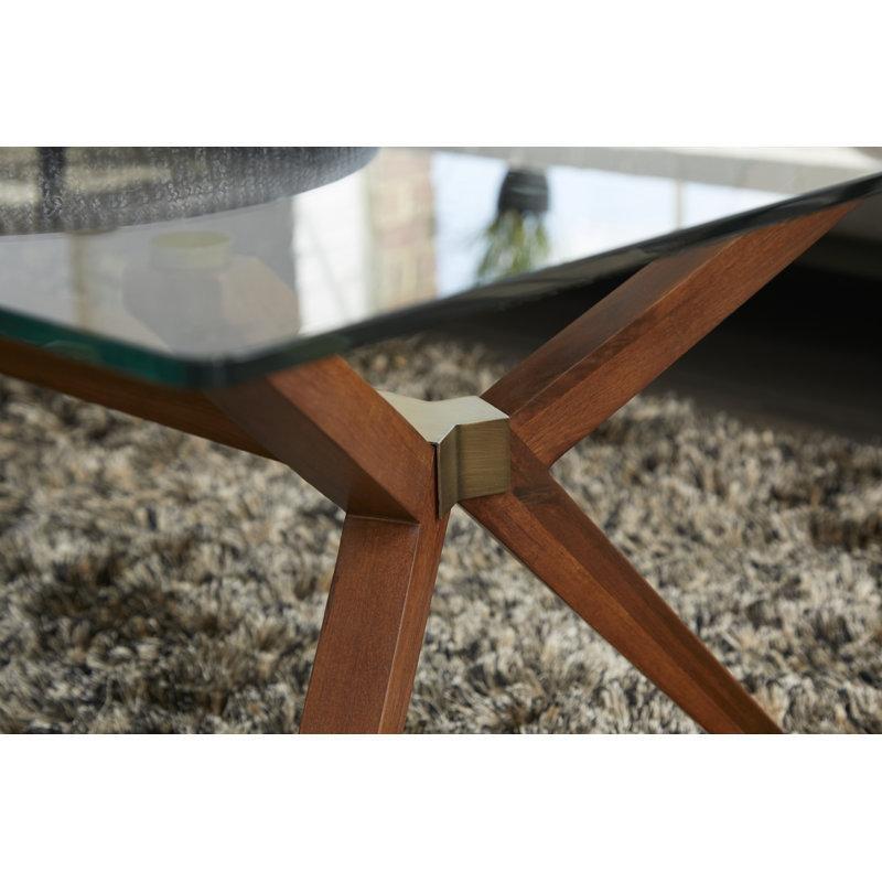 Şeffaf Temperli Cam Masif Ahşap Dikdörtgen Ceviz Cam Sehpa-46x130x72 cm - 117270