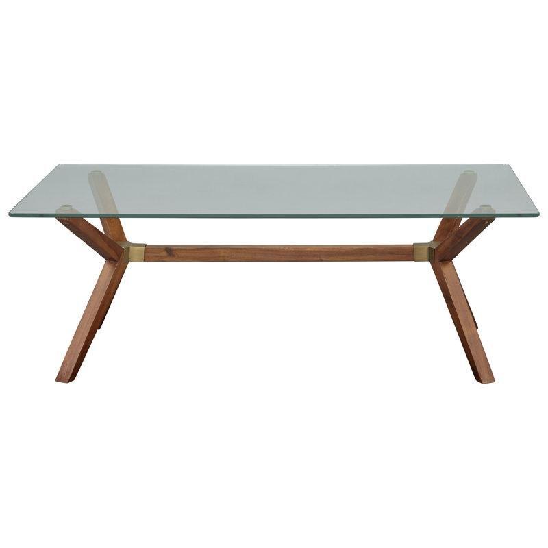 Şeffaf Temperli Cam Masif Ahşap Dikdörtgen Ceviz Cam Sehpa-46x130x72 cm - 117270