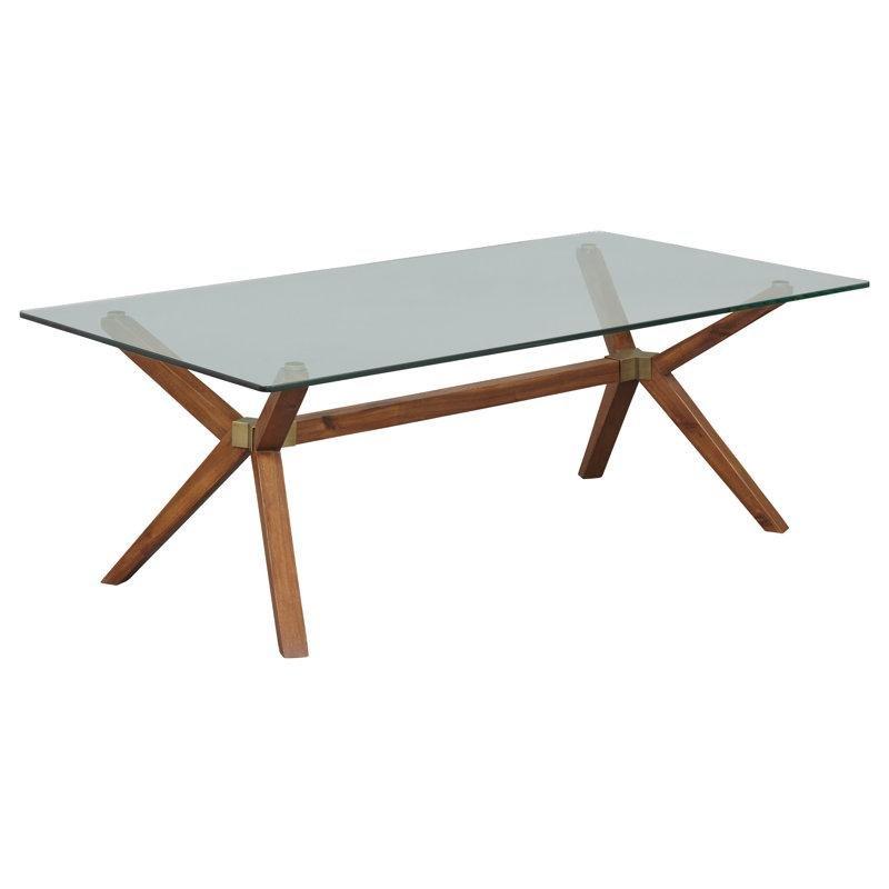 Şeffaf Temperli Cam Masif Ahşap Dikdörtgen Ceviz Cam Sehpa-46x130x72 cm - 117270