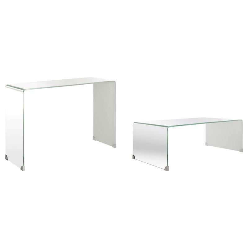 Şeffaf Temperli Cam Metal Köşe Korumalı Cam Sehpa-42x120x66 cm - 117138