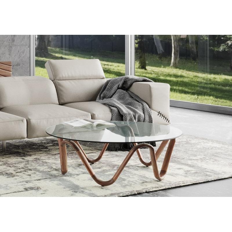 Şeffaf Temperli Cam Montaj Gerektiren Ceviz Cam Sehpa-39x115x115 cm - 117279