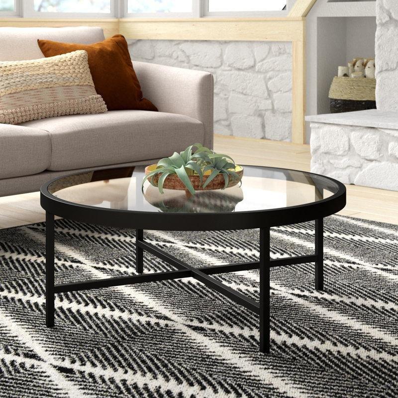 Şeffaf Temperli Cam Pürüzlü Kenarlı Siyah Cam Sehpa-39x92x92 cm - 117726