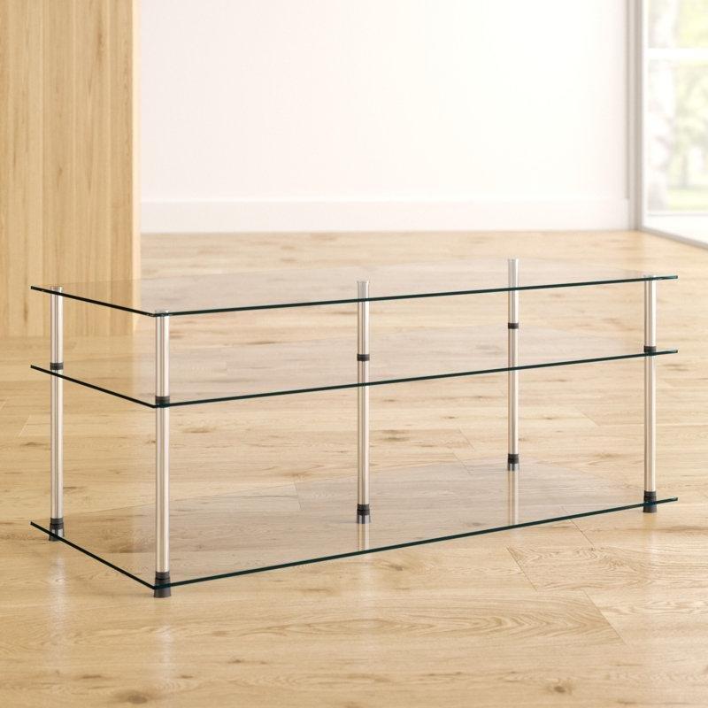 Şeffaf Temperli Cam Raflı Cam Sehpa-42x102x46 cm - 117231