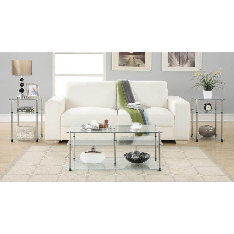 Şeffaf Temperli Cam Raflı Cam Sehpa-42x102x46 cm - 117231