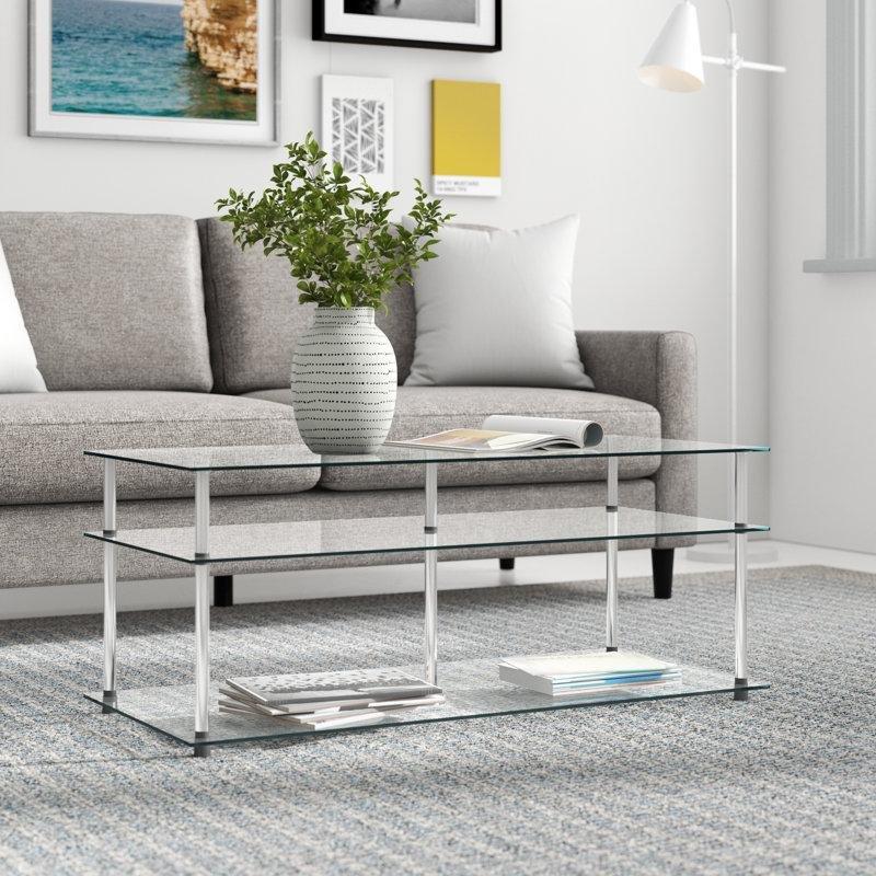 Şeffaf Temperli Cam Raflı Cam Sehpa-42x102x46 cm - 117231