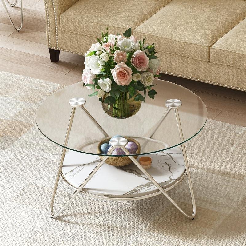 Şeffaf Temperli Cam Raflı Ferforje Cam Sehpa-45x80x80 cm - 117432