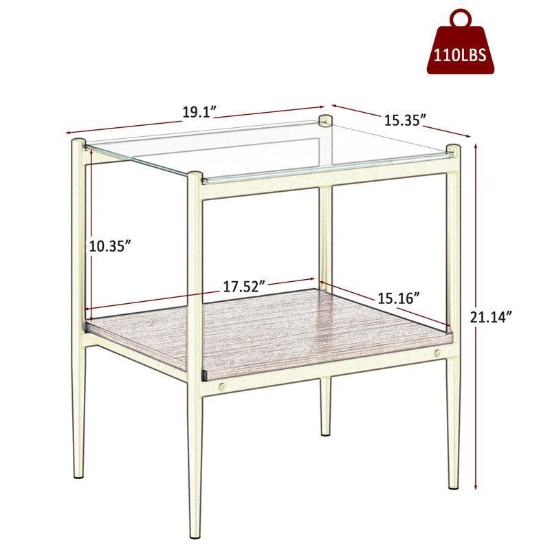 Şeffaf Temperli Cam Raflı Ferforje Cam Sehpa-54x49x39 cm - 117411