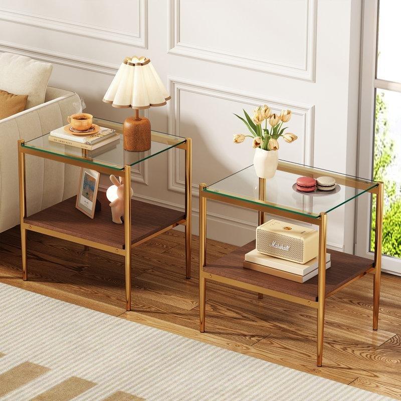 Şeffaf Temperli Cam Raflı Ferforje Cam Sehpa-54x49x39 cm - 117411