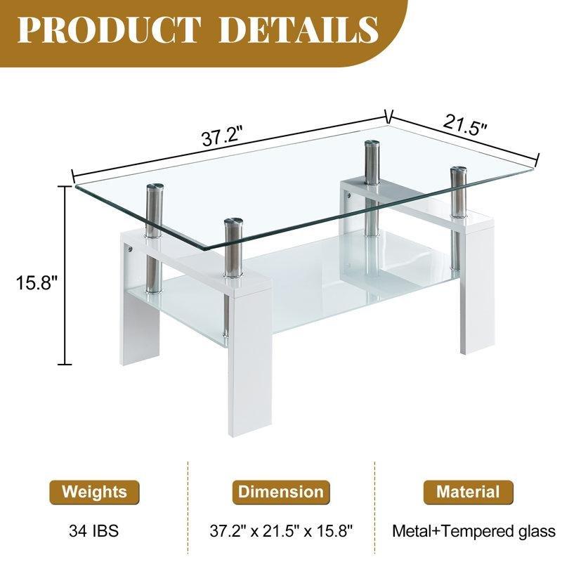 Şeffaf Temperli Cam Raflı Ferforje Cam Sehpa-95x55x40 cm - 117435