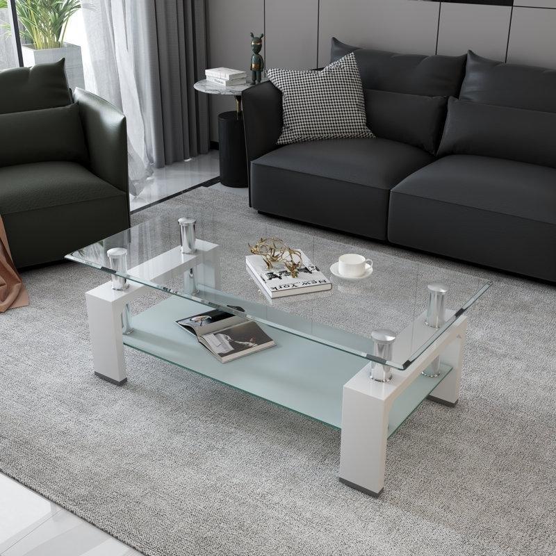 Şeffaf Temperli Cam Raflı Ferforje Cam Sehpa-95x55x40 cm - 117435