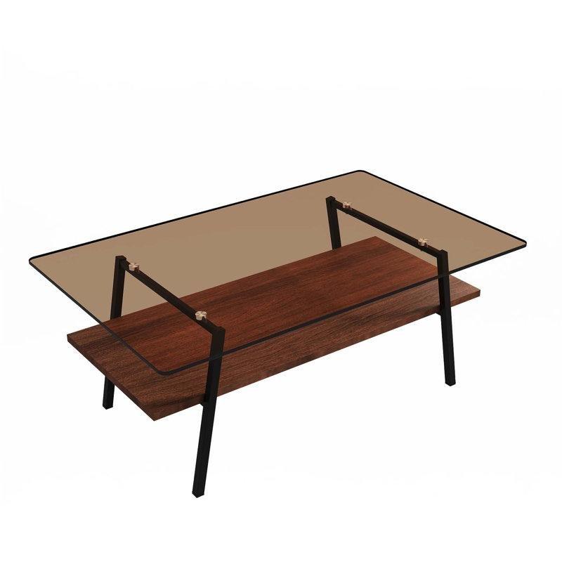 Şeffaf Temperli Cam Raflı Ferforje Cam Sehpa-98x59x43 cm - 117417