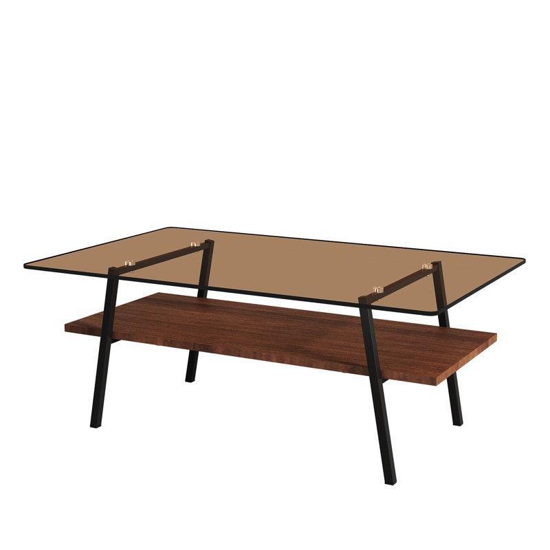 Şeffaf Temperli Cam Raflı Ferforje Cam Sehpa-98x59x43 cm - 117417
