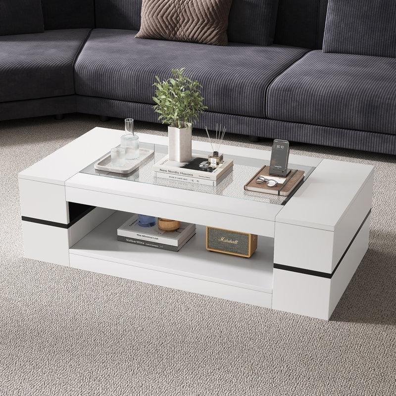 Şeffaf Temperli Cam Raflı Modern Cam Sehpa-35x120x60 cm - 117678