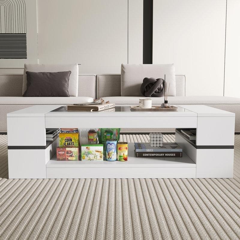 Şeffaf Temperli Cam Raflı Modern Cam Sehpa-35x120x60 cm - 117678