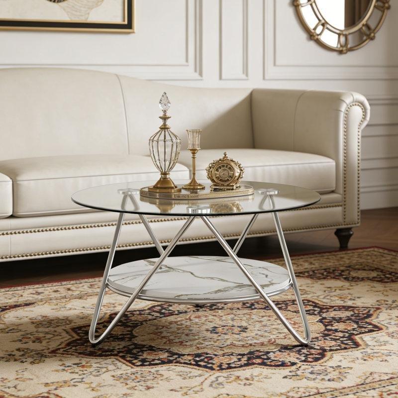 Şeffaf Temperli Cam Raflı Modern Cam Sehpa-45x80x80 cm - 117717