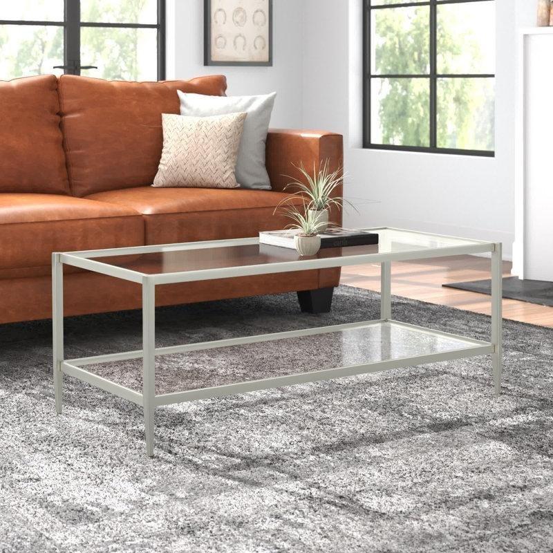 Şeffaf Temperli Cam Raflı Modern Cam Sehpa-82x43x82 cm - 117708