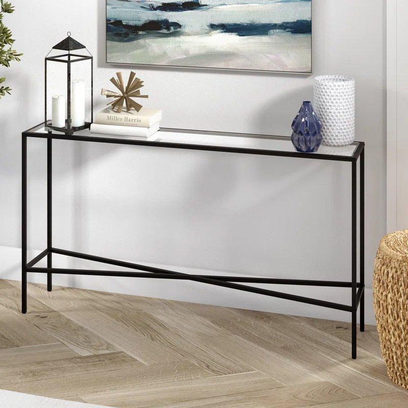 Şeffaf Temperli Cam ve Çelik X Destekli Modern Dresuar - 140x26x77 cm - 132834