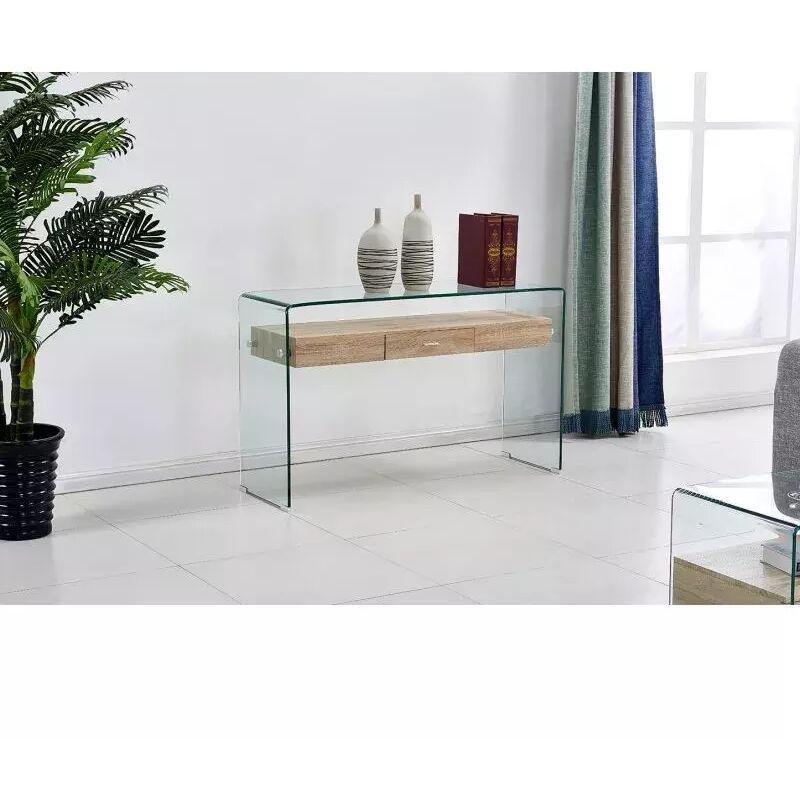 Şeffaf Temperli Cam ve Meşe Görünümlü Çekmeceli Dresuar - 125x40x76 cm - 133707