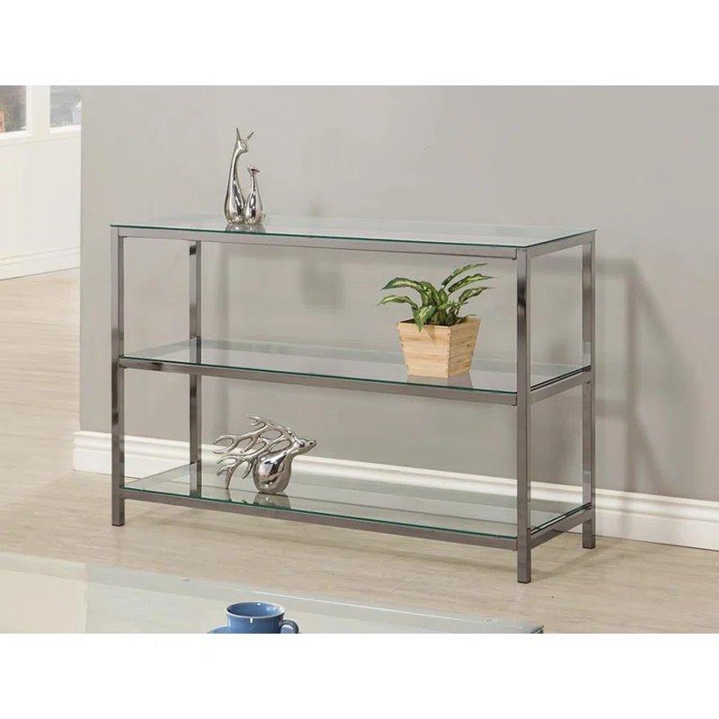Şeffaf Temperli Cam ve Metal İskeletli 2 Raflı Modern Dresuar - 120x40 cm - 131703