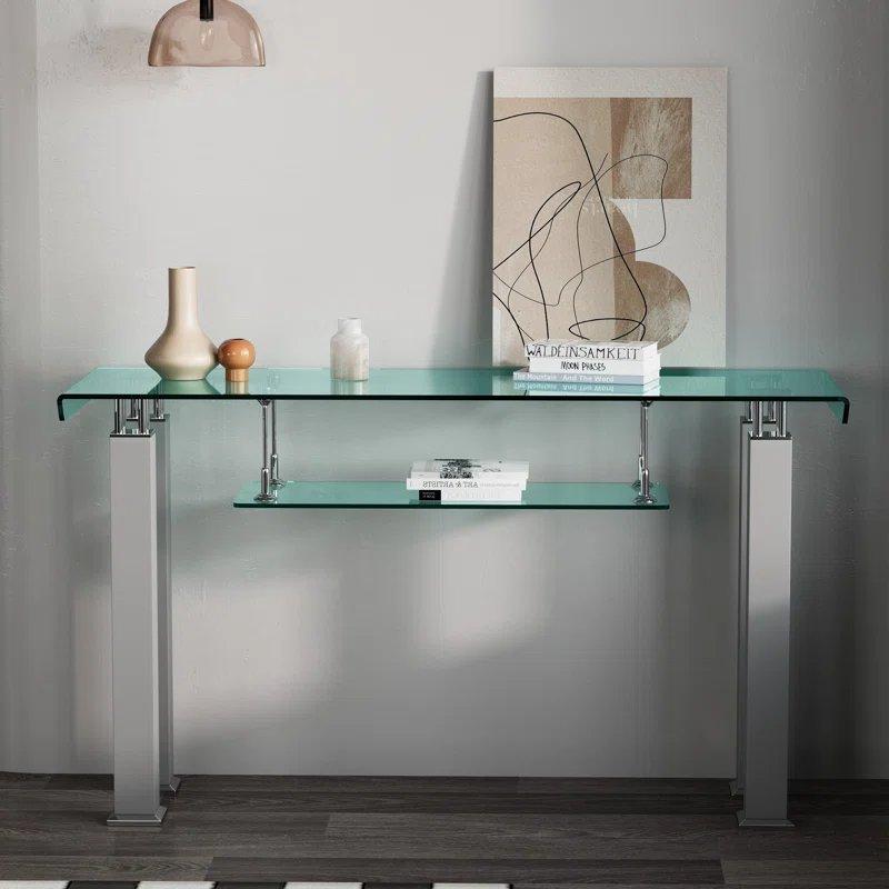 Şeffaf Temperli Cam ve Paslanmaz Çelik Raflı Modern Cam Dresuar - 140x45x78 cm - 131765