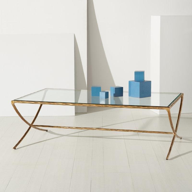 Şeffaf Temperli Cam X Ayaklı Ferforje Cam Sehpa-39x122x72 cm - 117357