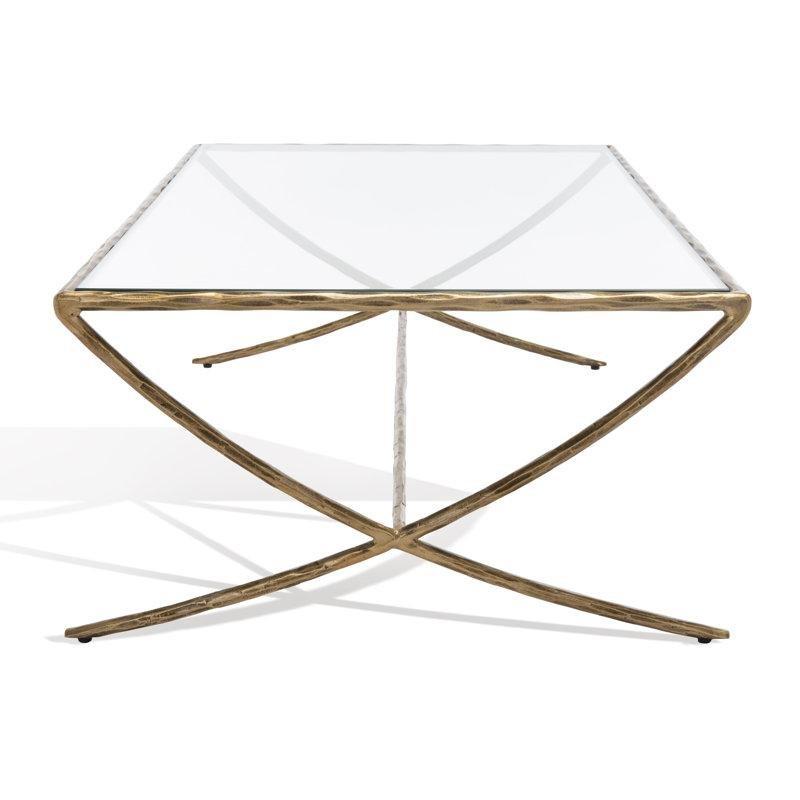 Şeffaf Temperli Cam X Ayaklı Ferforje Cam Sehpa-39x122x72 cm - 117357