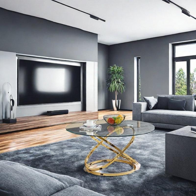 Şeffaf Temperli Cam Yuvarlak Pedestal Ayak Ferforje Cam Sehpa-49x101x101 cm - 117402