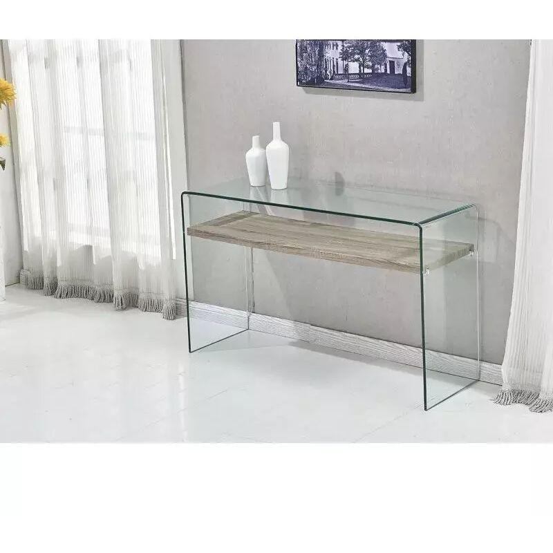 Şeffaf ve Meşe Rengi Temperli Cam Raflı Dresuar - 125x40x76 cm - 133693