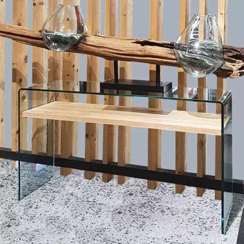 Şeffaf ve Meşe Rengi Temperli Cam Raflı Dresuar - 125x40x76 cm - 133693