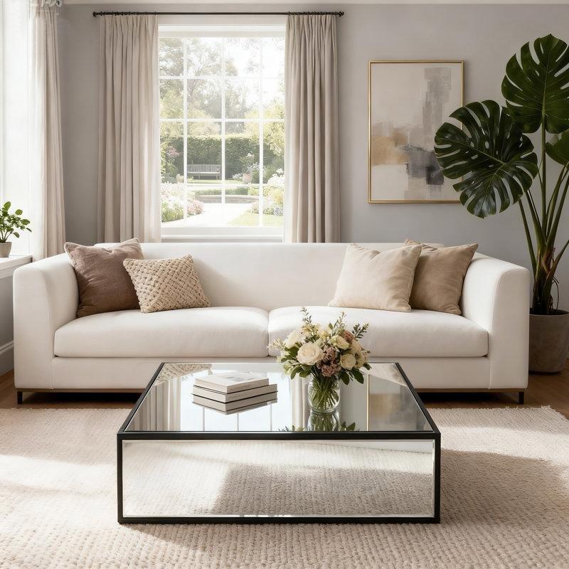Silver Aynalı Parlak Kare Cam Sehpa-106x106x36 cm - 117036