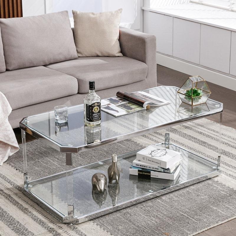 Silver Temperli Cam Krom Kaplama Metal 2 Katlı Aynalı Cam Sehpa-43x113x56 cm - 117039