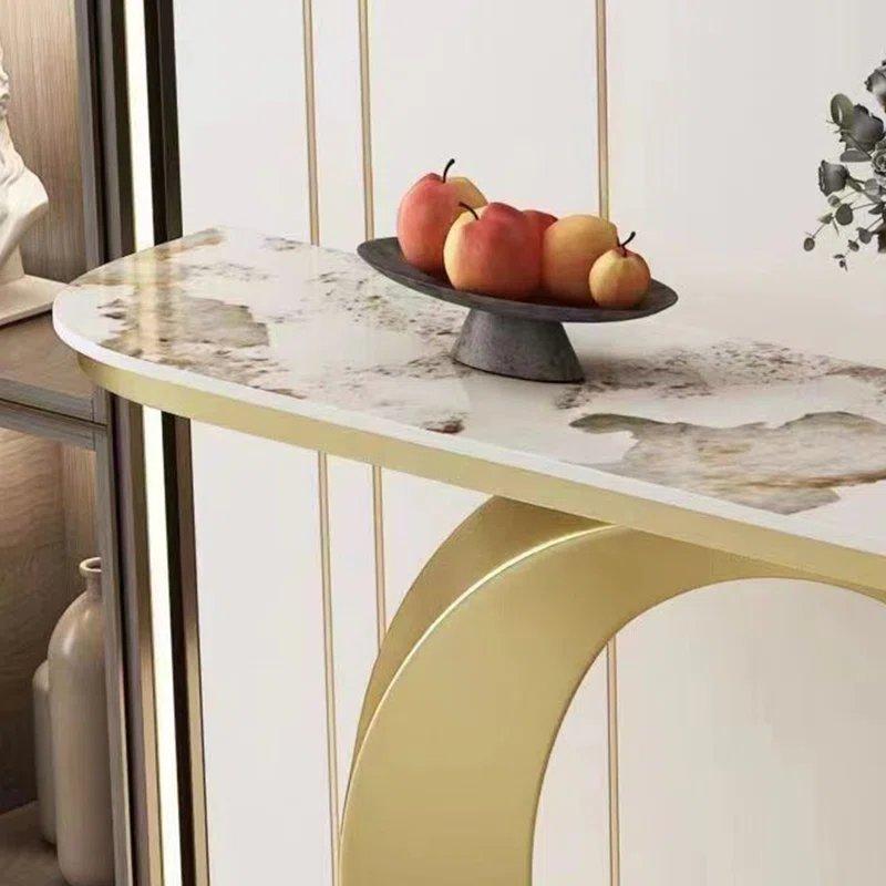 Sinterlenmiş Taş Tablalı Metal Ayaklı Serbest Form Traverten Dresuar - 150x30x80 cm - 132690